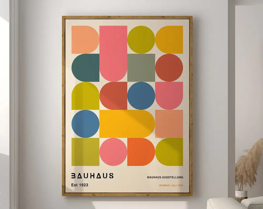 Mid century modern pink & orange geometric canvas wall art living room