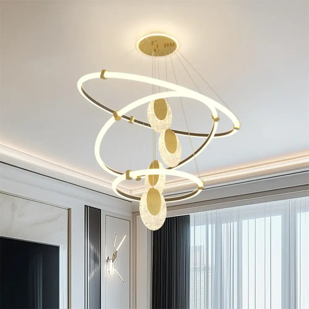 Modern gold circular led rings chandelier dining room acrylic accents