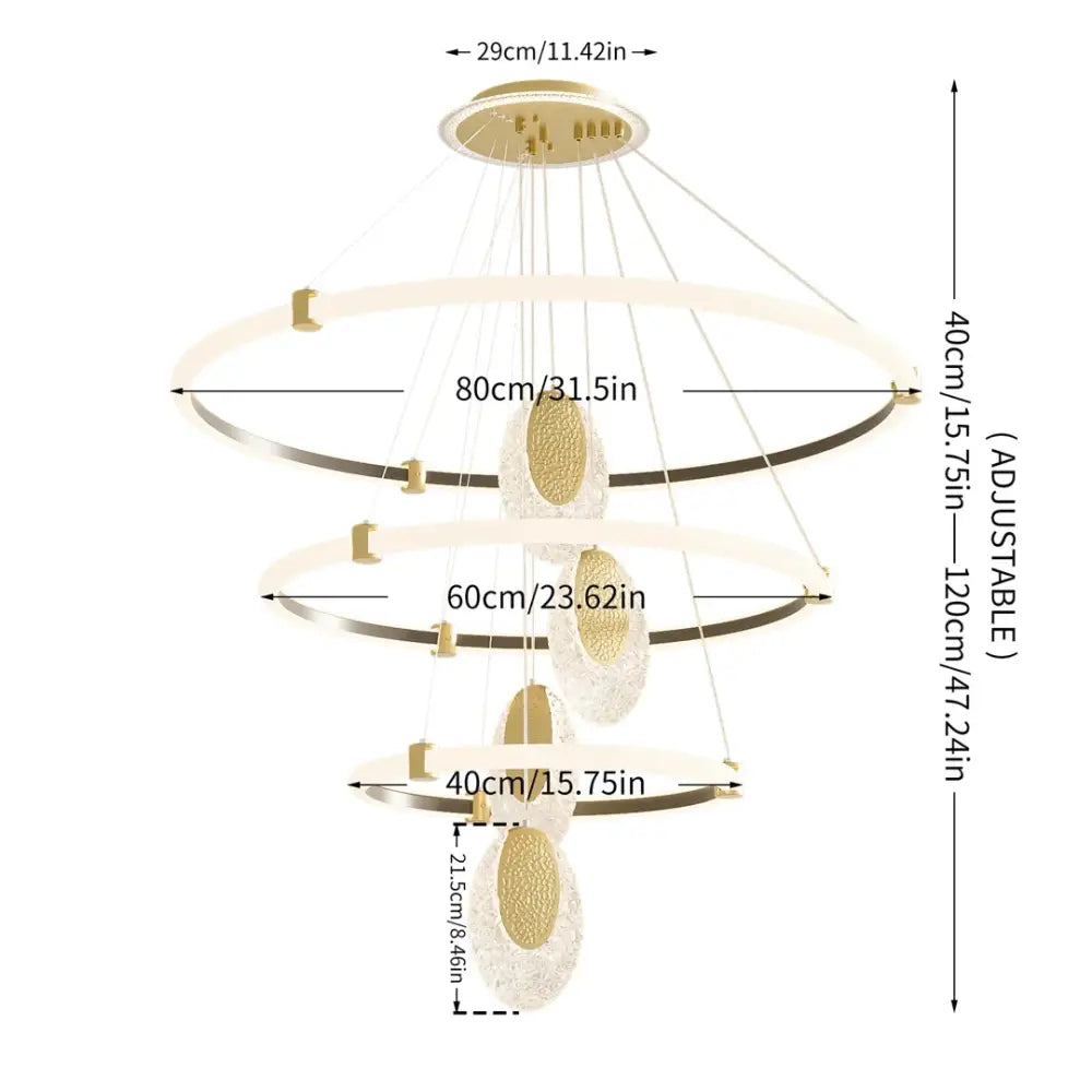 Modern gold circular led rings chandelier dining room acrylic accents