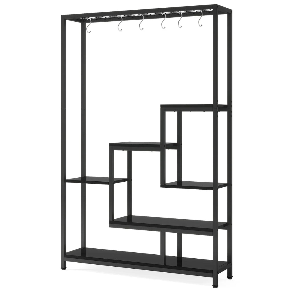 Modern black metal and wood 5 tier indoor plant stand living room
