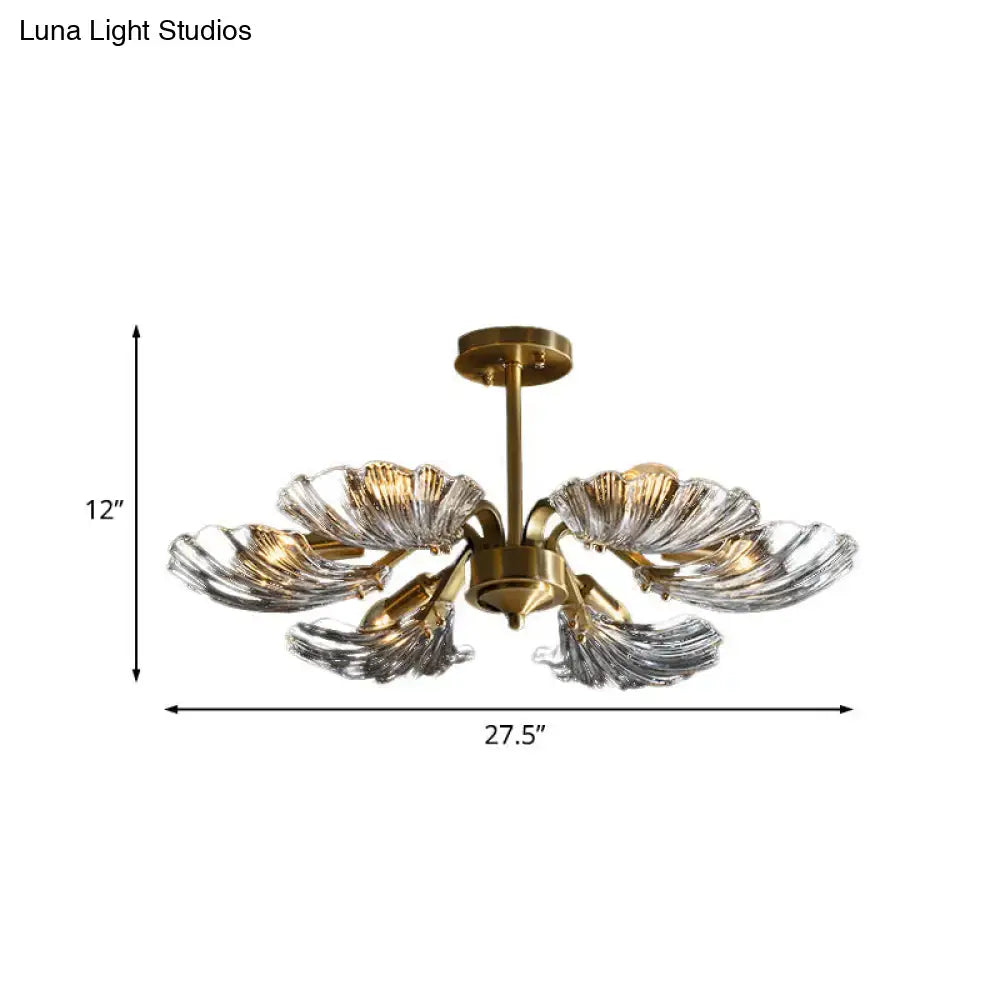 Modern brass leaf glass ceiling light for bedroom