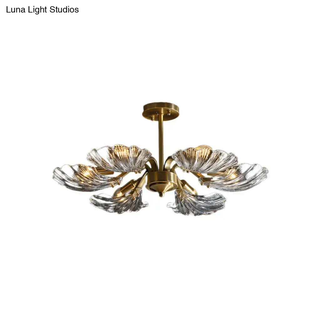Modern brass leaf glass ceiling light for bedroom