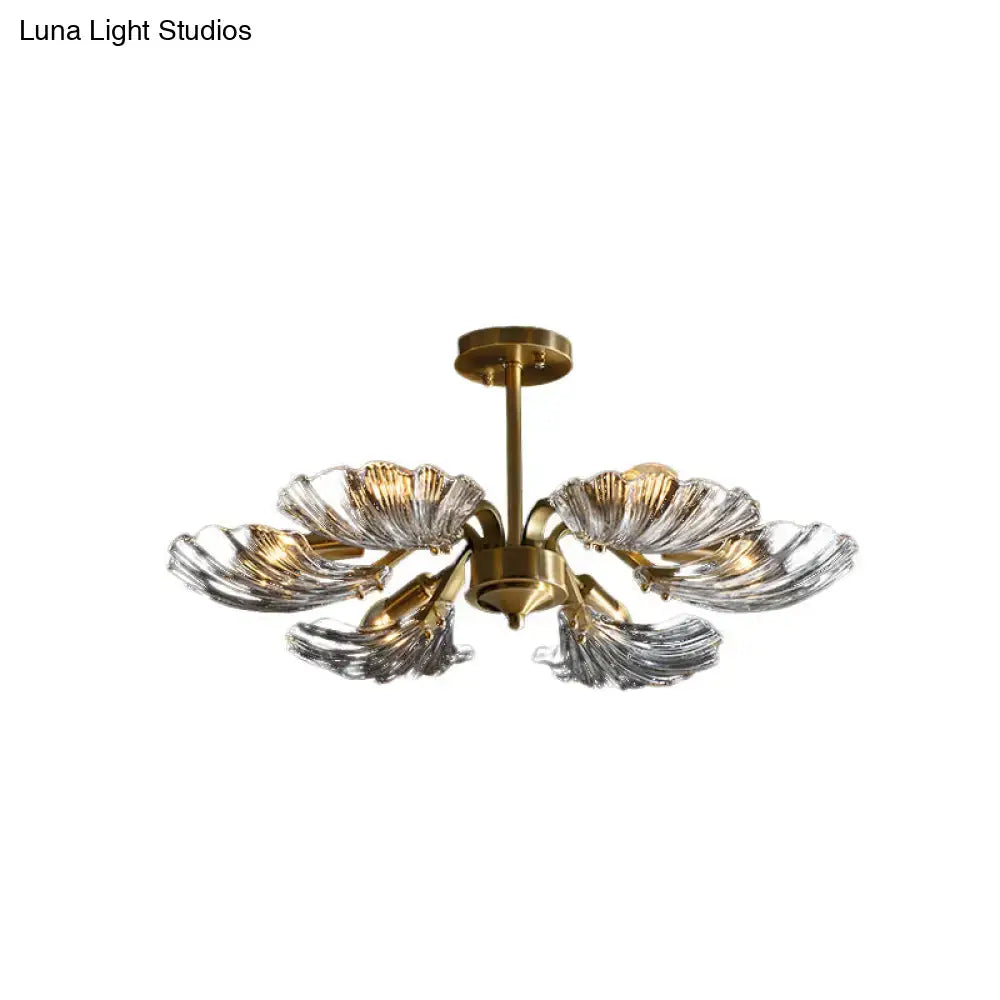Modern brass leaf glass ceiling light for bedroom