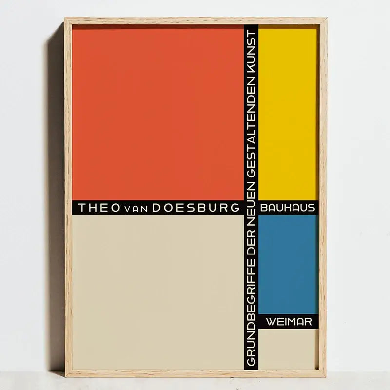 Minimalist orange and terracotta bauhaus exhibition posters living room