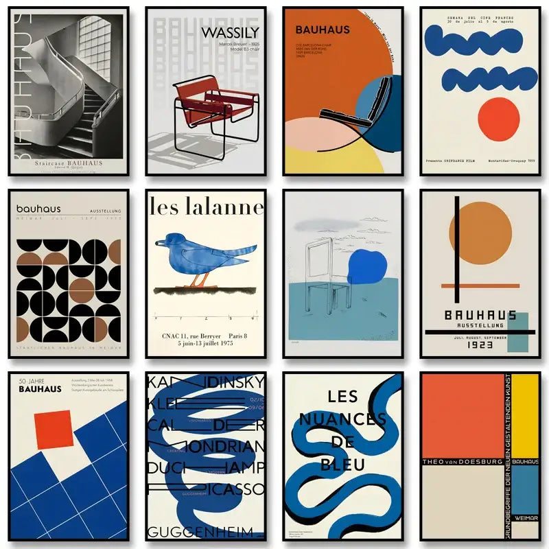 Modern bauhaus exhibition posters red & blue living room wall art