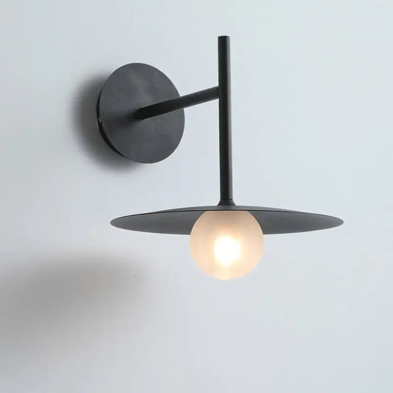 Modern matte black disc bedside wall light bedroom sconce