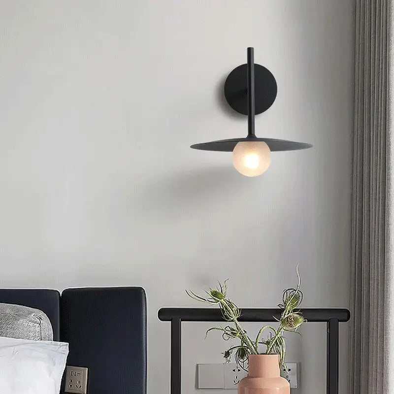 Modern matte black disc bedside wall light bedroom sconce