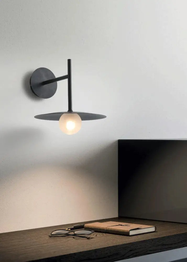 Modern matte black disc bedside wall light bedroom sconce