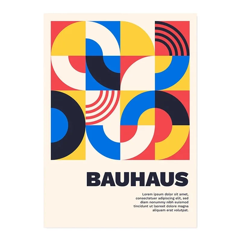 Minimalist blue & cream bauhaus canvas print living room wall art