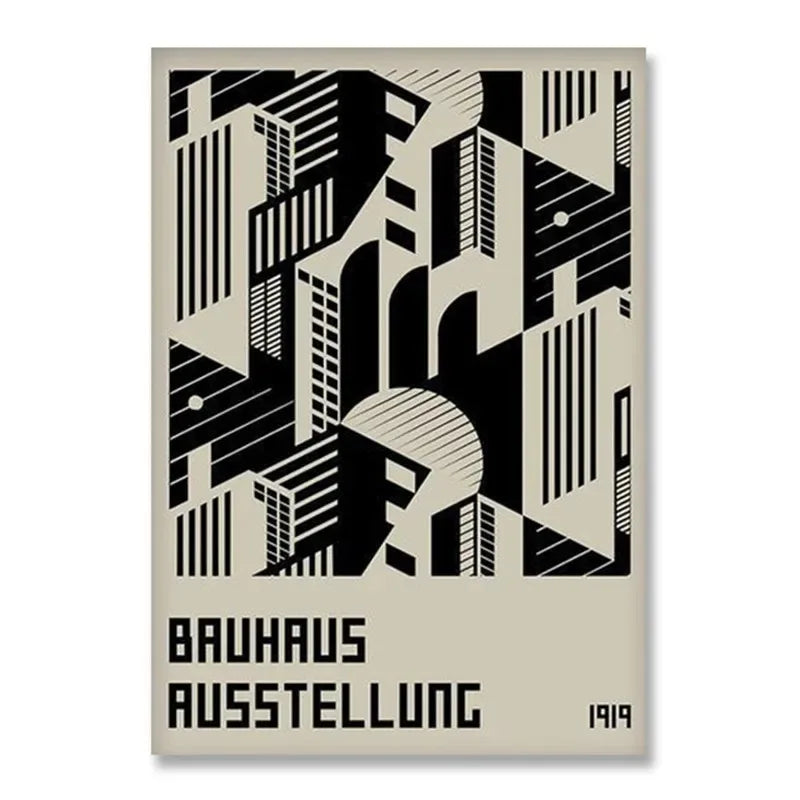 Minimalist blue & cream bauhaus canvas print living room wall art