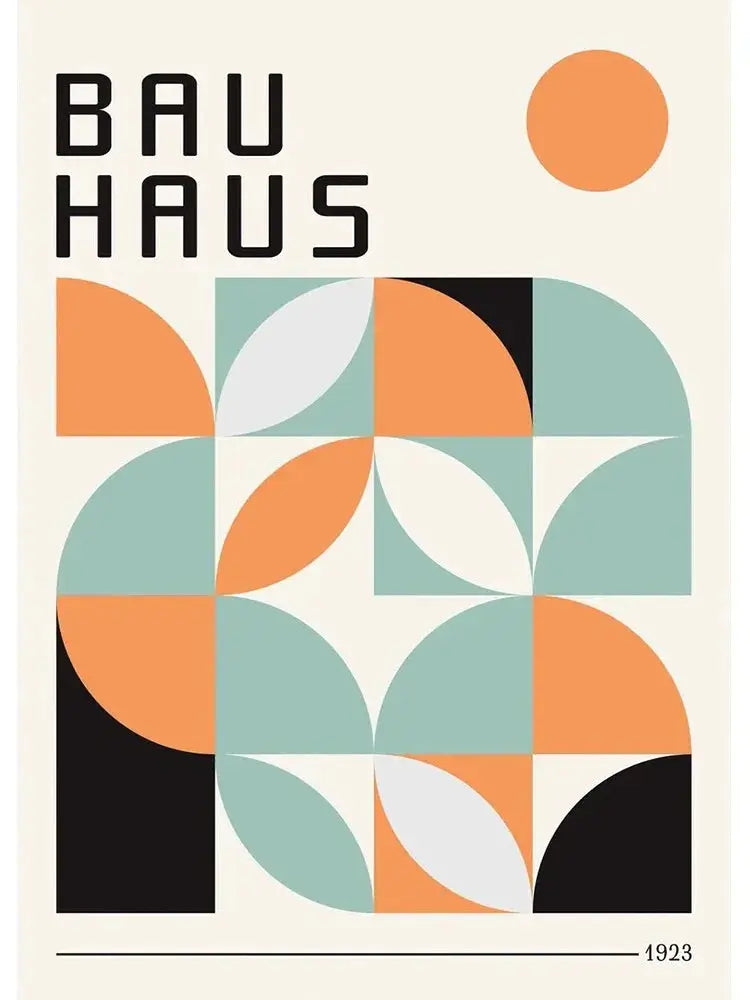 Minimalist blue & cream bauhaus canvas print living room wall art