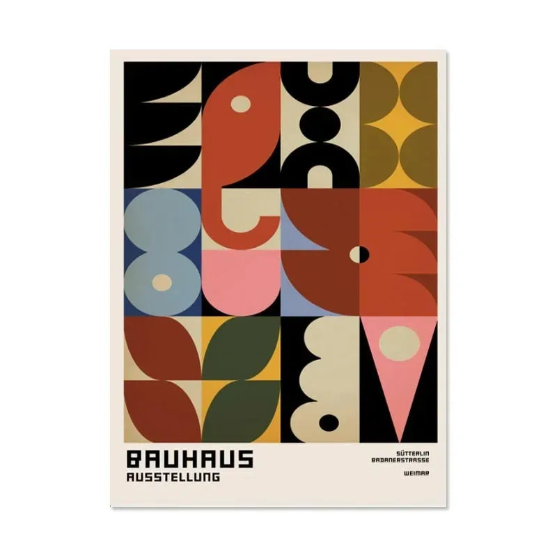 Modern black and white bauhaus canvas print living room wall art