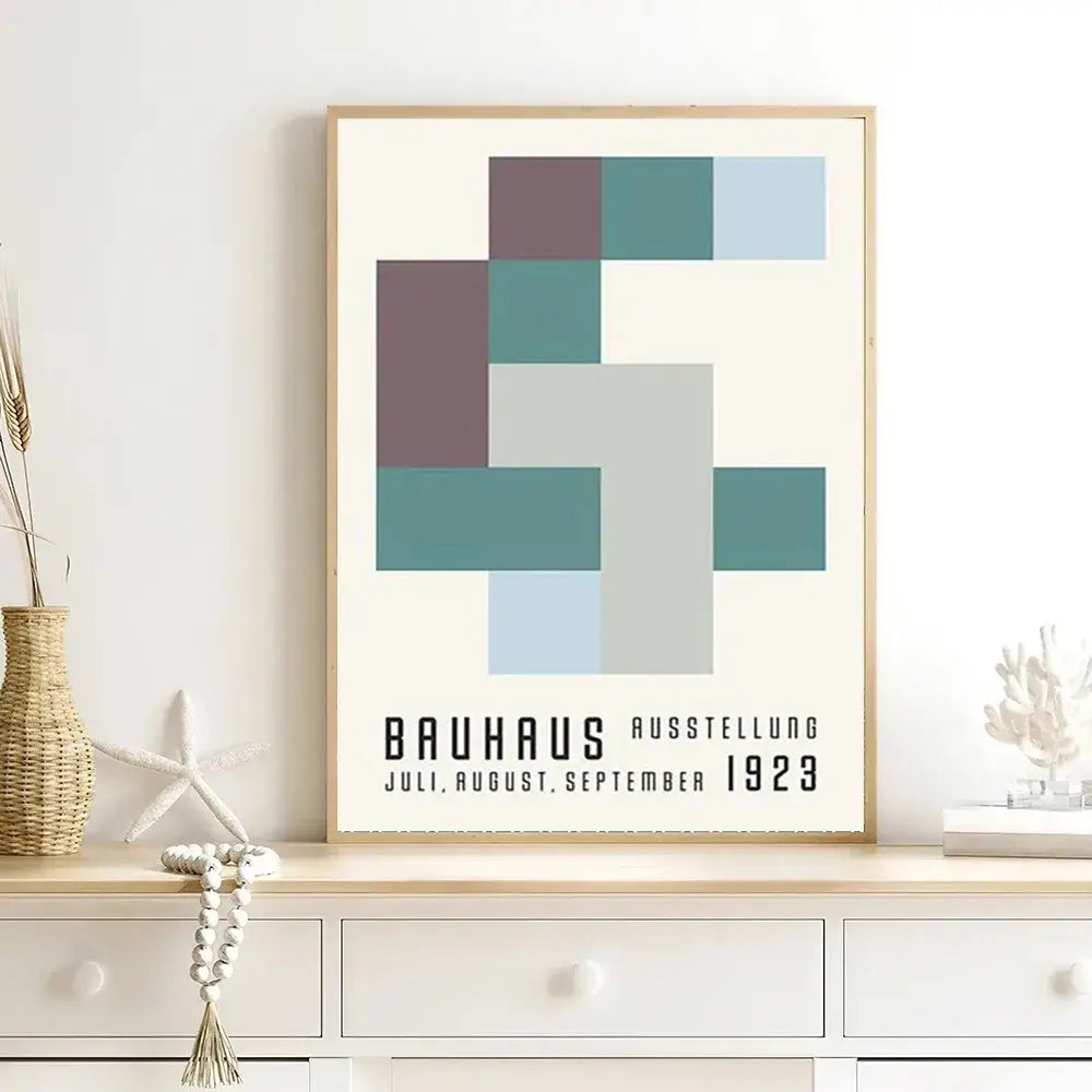 Bauhaus blue & white canvas print – living room geometric wall art