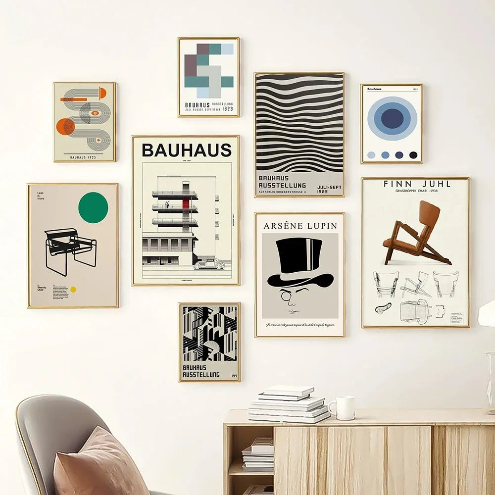 Minimalist teal bauhaus exhibition canvas print living room decor