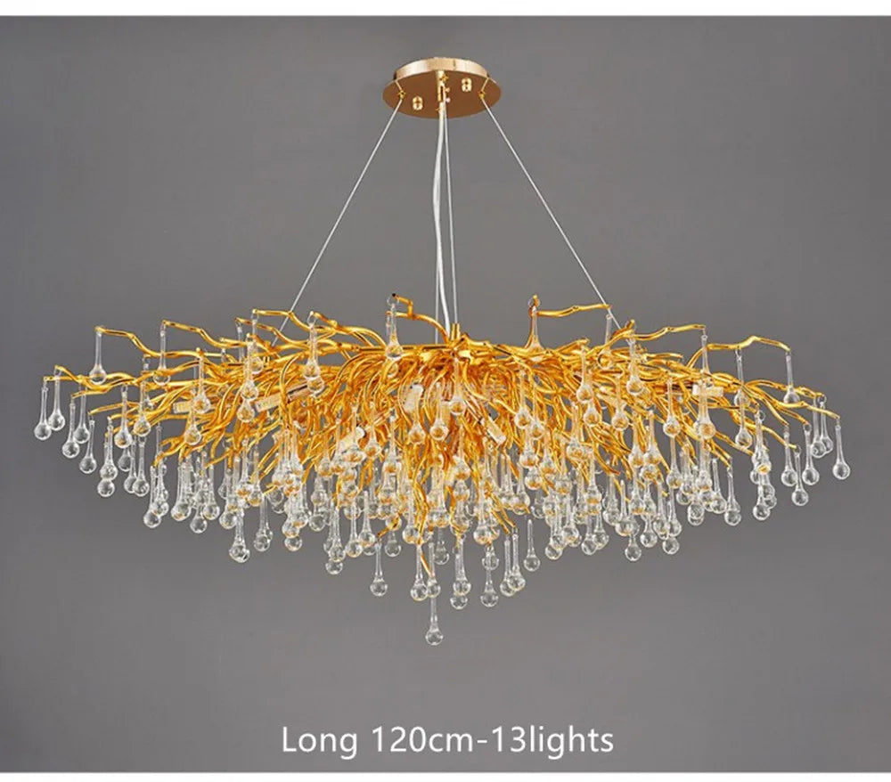 Modern golden branch crystal chandelier for living room