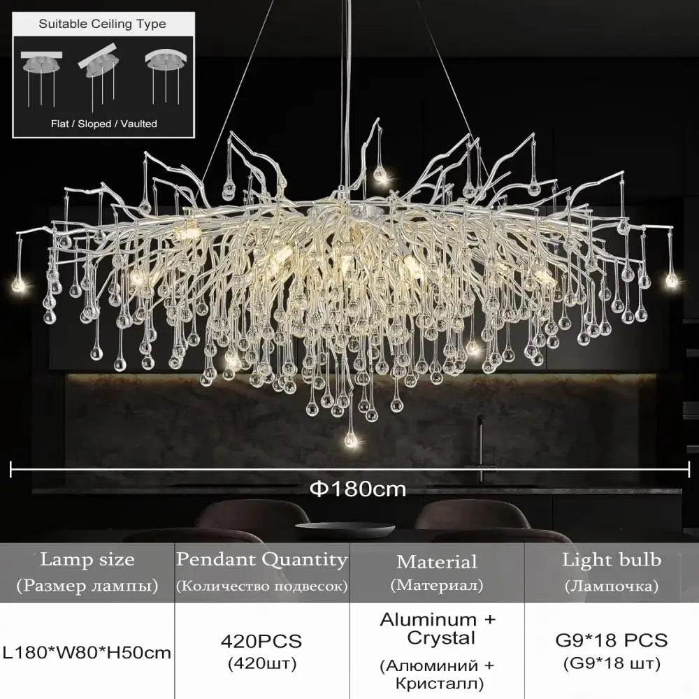 Modern chrome crystal chandelier dining room raindrop pendant light