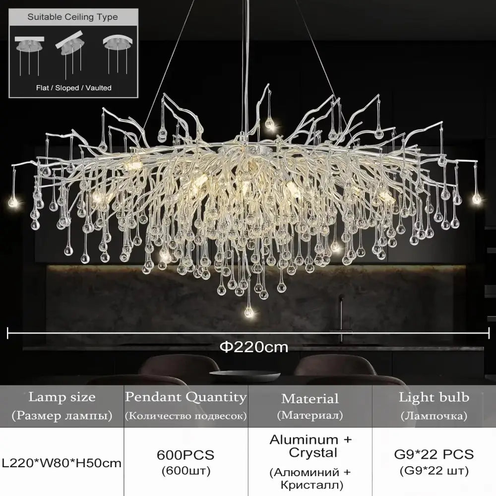 Modern chrome crystal chandelier dining room raindrop pendant light