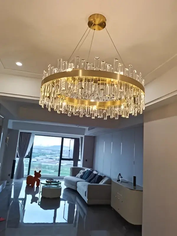 Modern oval golden chrome crystal chandelier for dining room