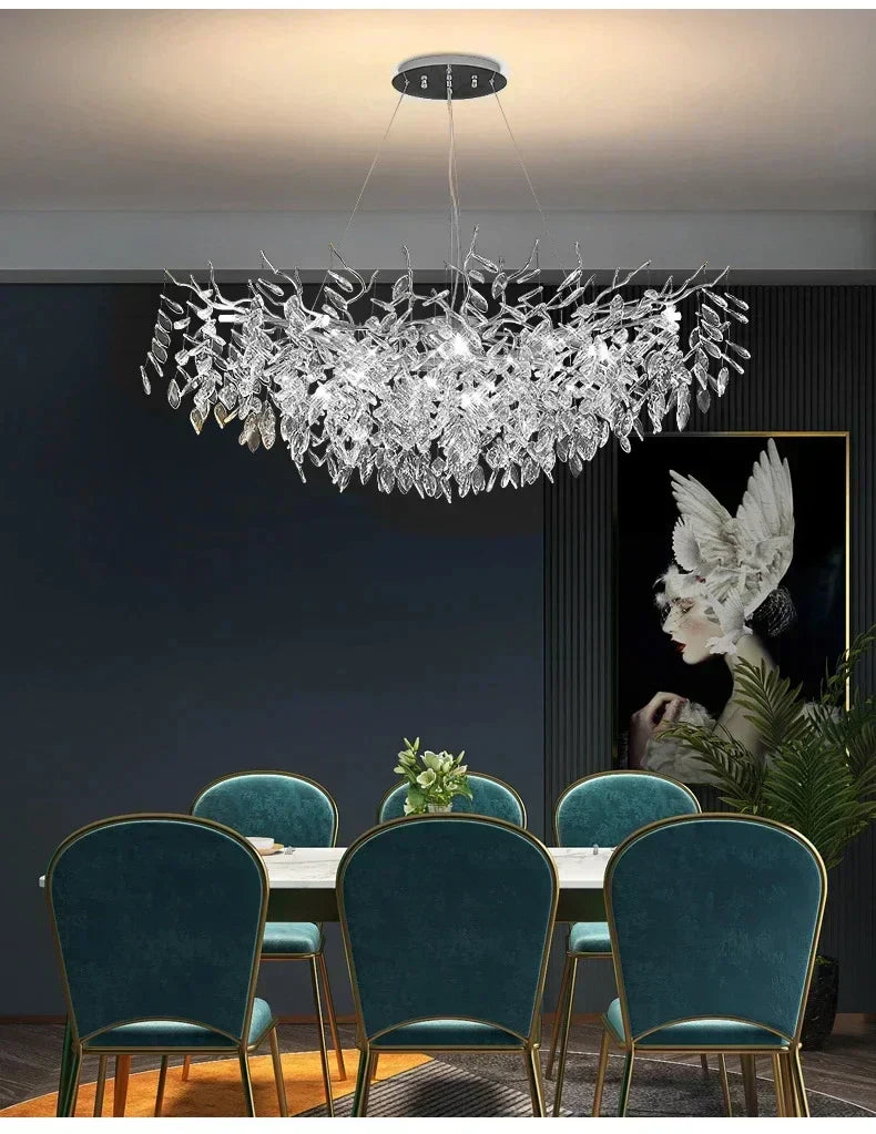 Modern golden branch crystal ceiling chandelier dining room led lighting