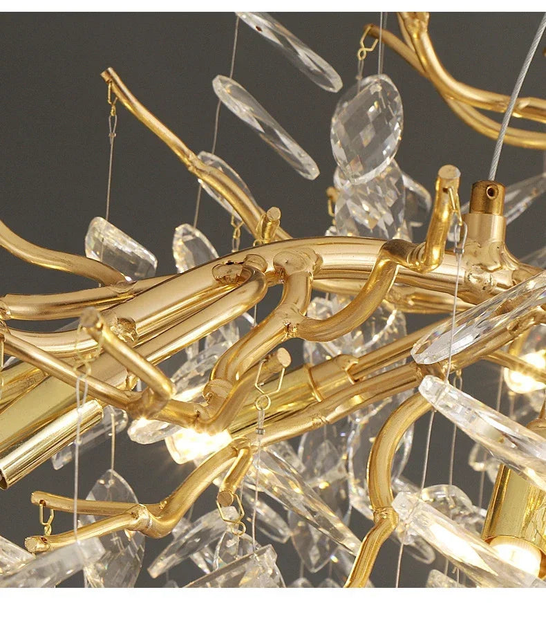 Modern golden branch crystal ceiling chandelier dining room led lighting