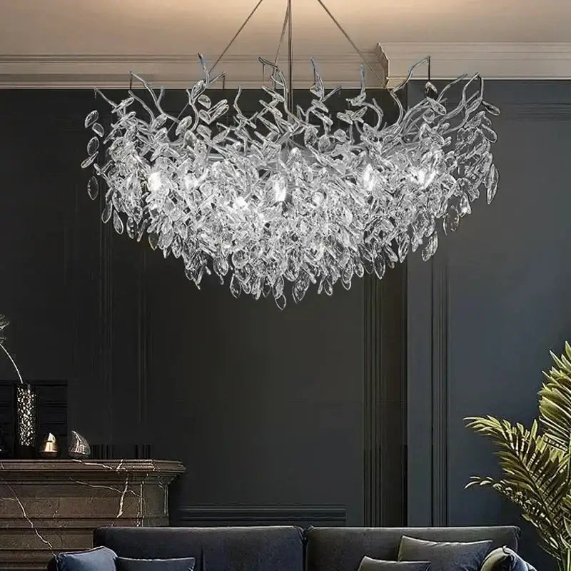 Modern golden branch crystal ceiling chandelier dining room led lighting