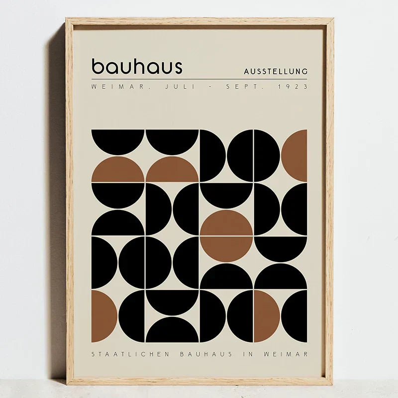 Modern geometric bauhaus orange and red framed art living room decor