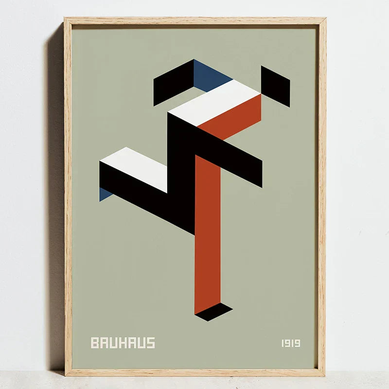 Modern geometric bauhaus barcelona chair framed poster living room art