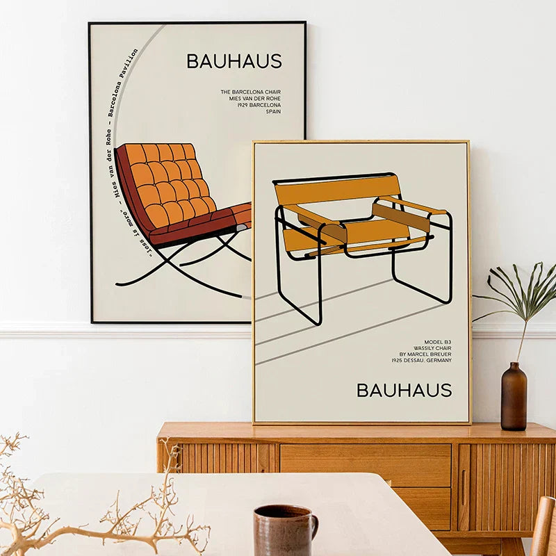 Modern geometric bauhaus blue & cream framed art living room print