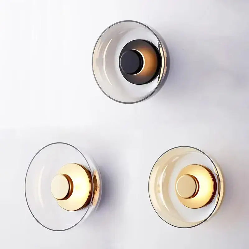 Modern gold and frosted glass led wall light bedroom sconce 3 pack