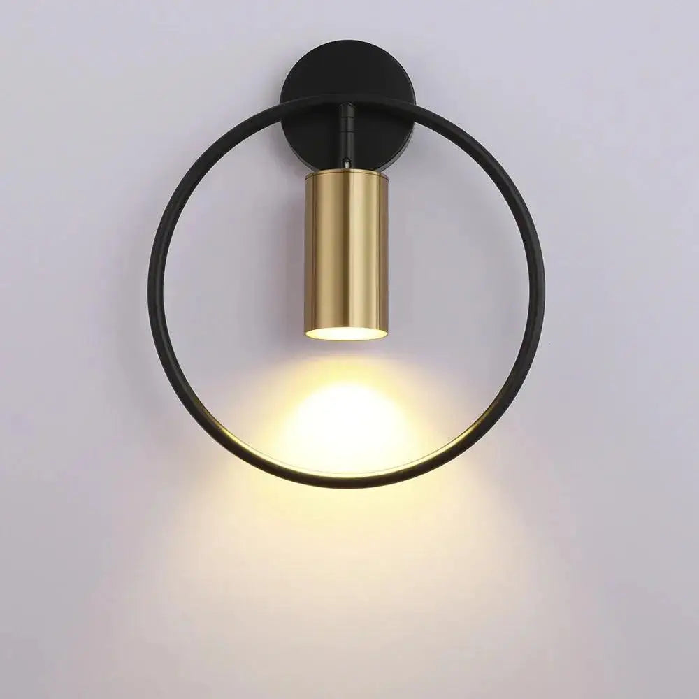 Modern black & gold circular wall sconce bedroom lamp