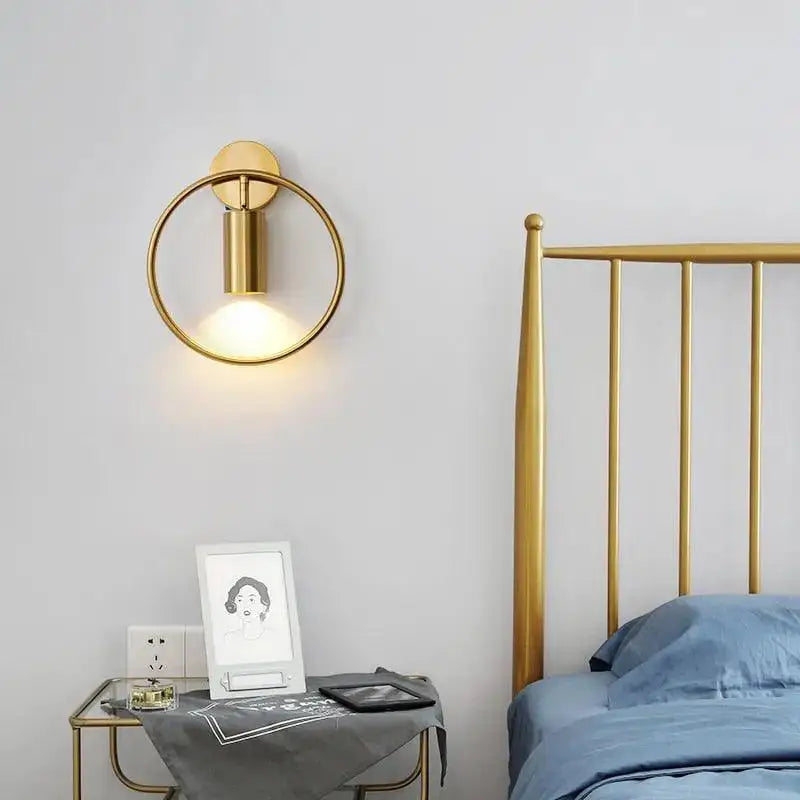 Modern black & gold circular wall sconce bedroom lamp