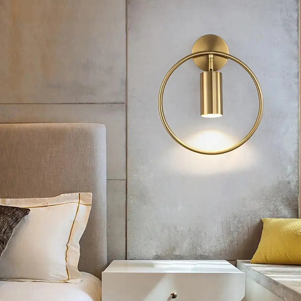 Modern black & gold circular wall sconce bedroom lamp