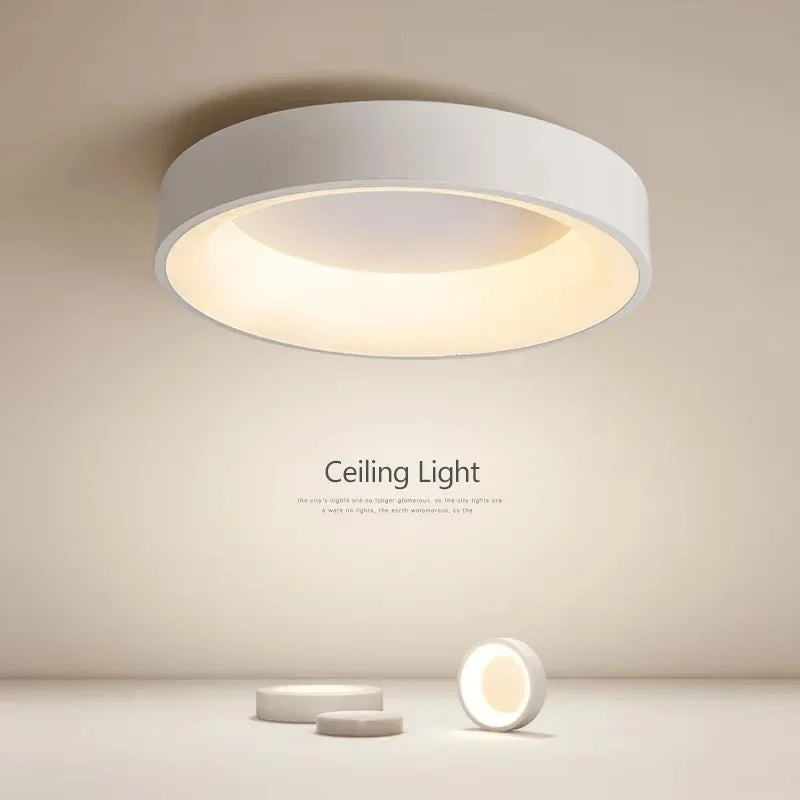 Modern white circular led ceiling light – living room warm glow