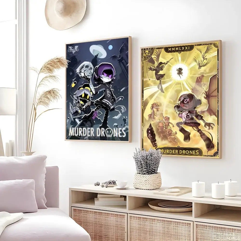 Modern murder drones gold & purple wall art bedroom framed posters