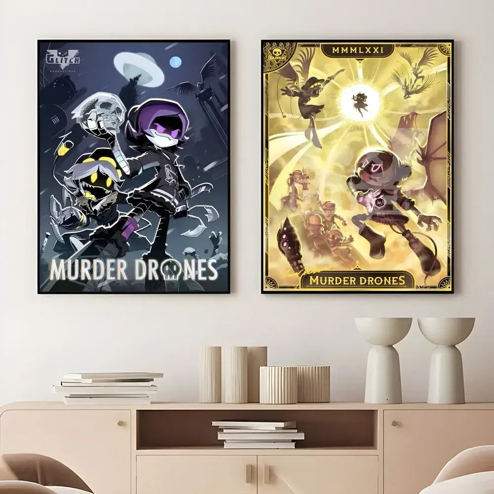 Modern murder drones gold & purple wall art bedroom framed posters