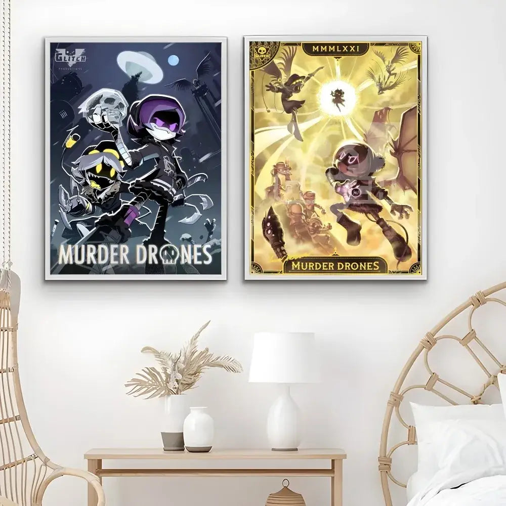 Modern murder drones gold & purple wall art bedroom framed posters
