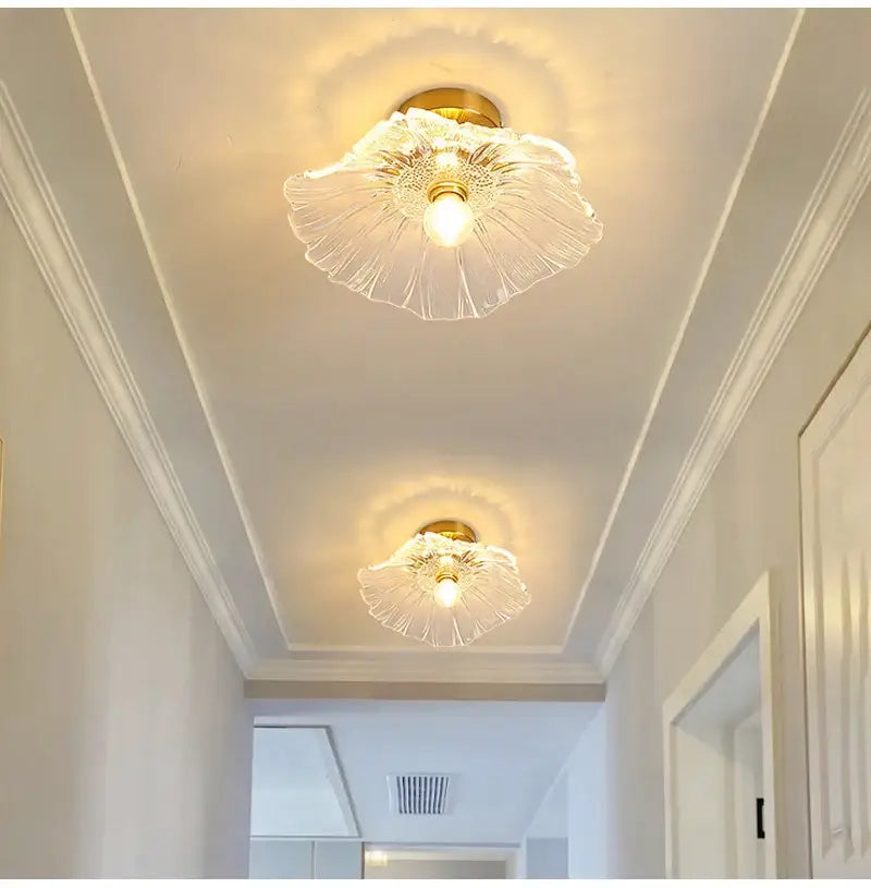 Modern green leaf glass e27 ceiling lights for bedroom interiors