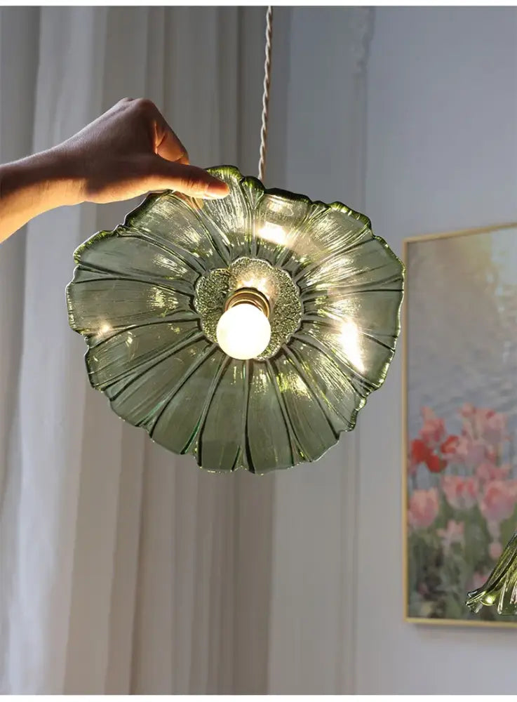 Modern green leaf glass e27 ceiling lights for bedroom interiors