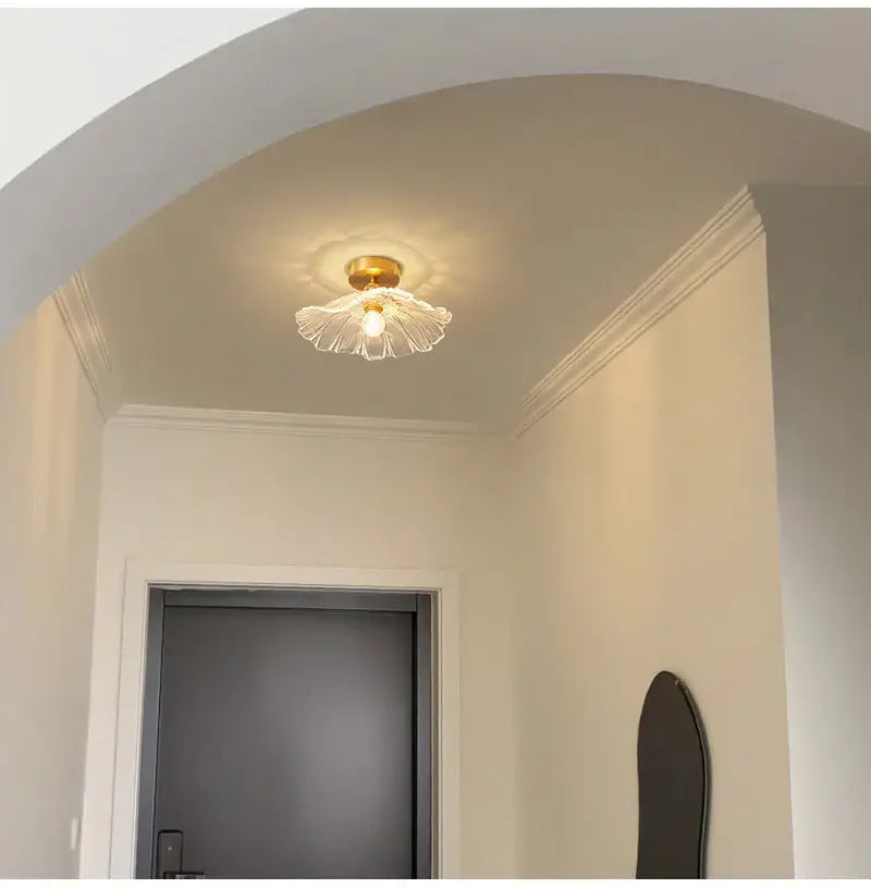 Modern green leaf glass e27 ceiling lights for bedroom interiors