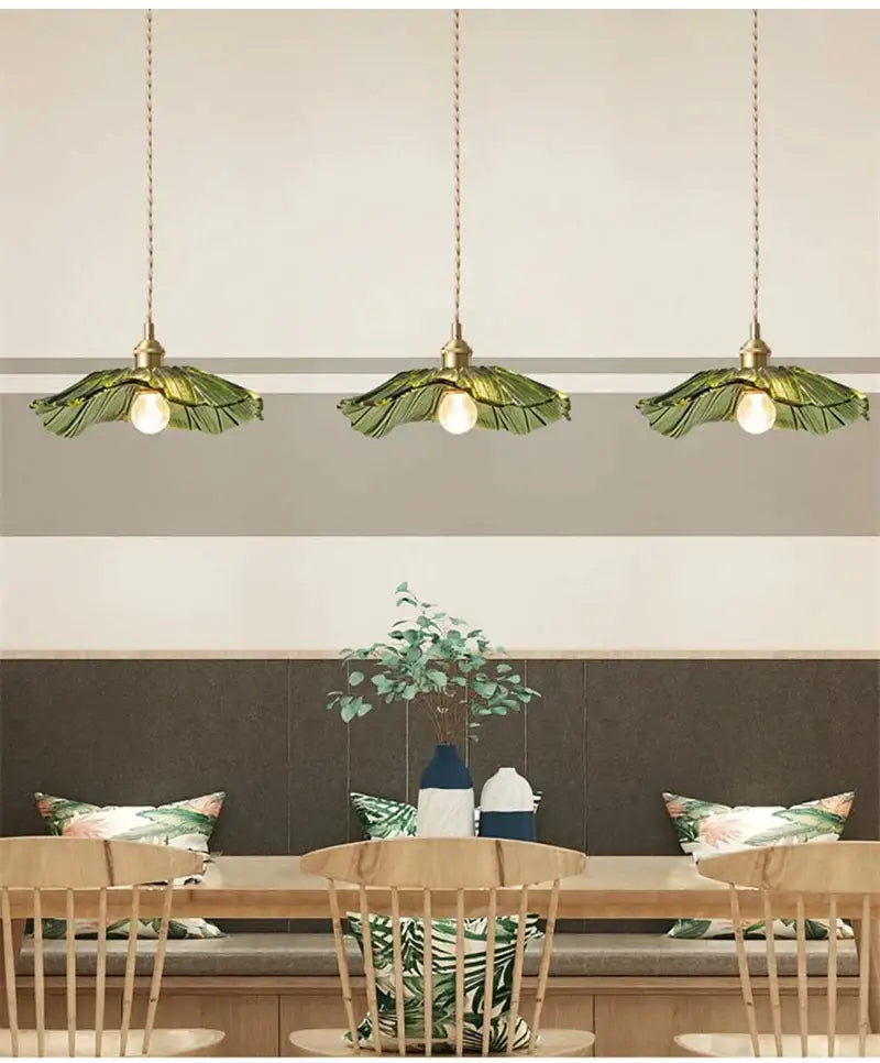Modern green leaf glass e27 ceiling lights for bedroom interiors