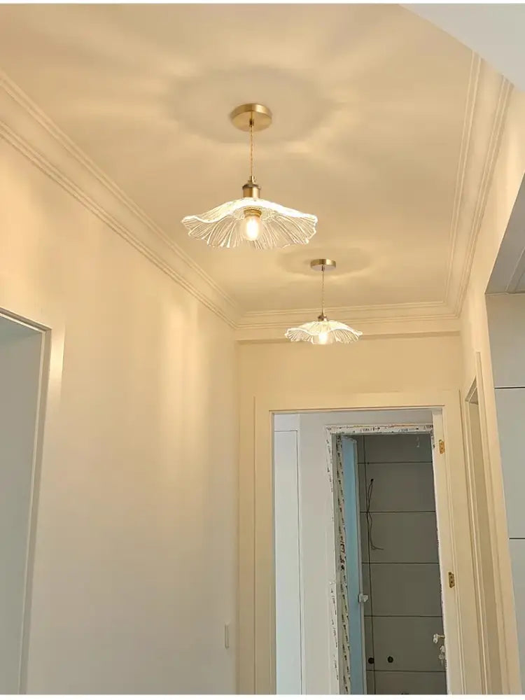 Modern green leaf glass e27 ceiling lights for bedroom interiors