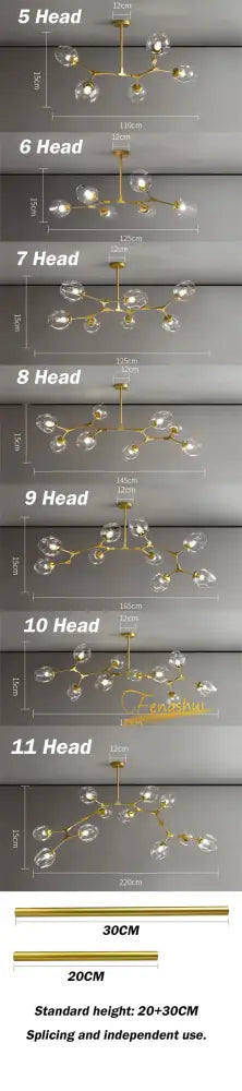 Modern gray nordic glass ball led chandelier dining room