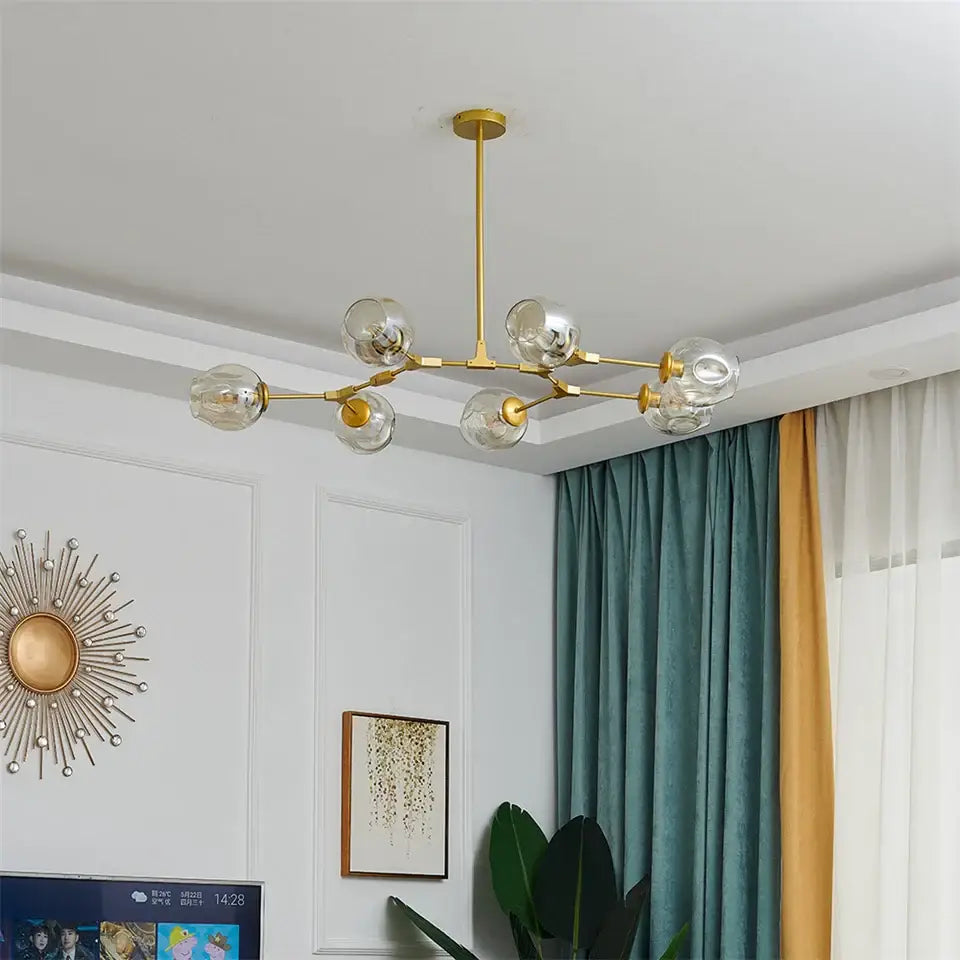 Modern gray nordic glass ball led chandelier dining room