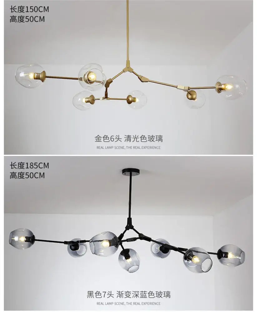 Modern gold nordic lustre glass chandelier dining room light