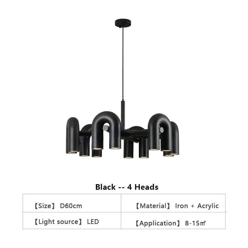 Modern black six arm led ceiling chandelier living room light
