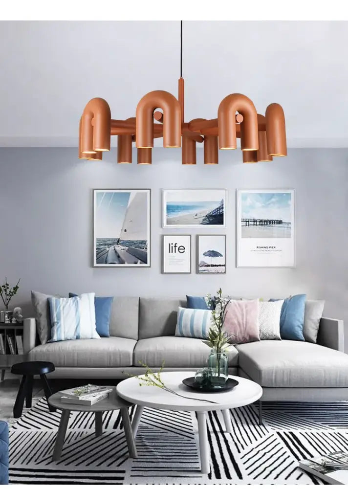 Modern black six arm led ceiling chandelier living room light