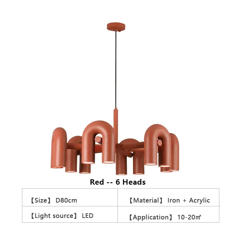 Modern black six arm led ceiling chandelier living room light