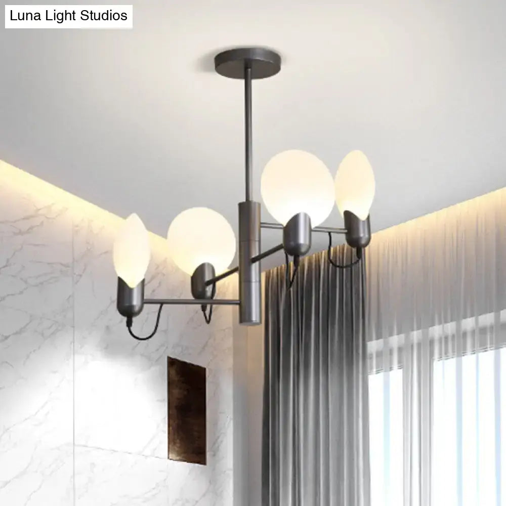 Modern silver gray oval ceiling light with opal glass for bedroom