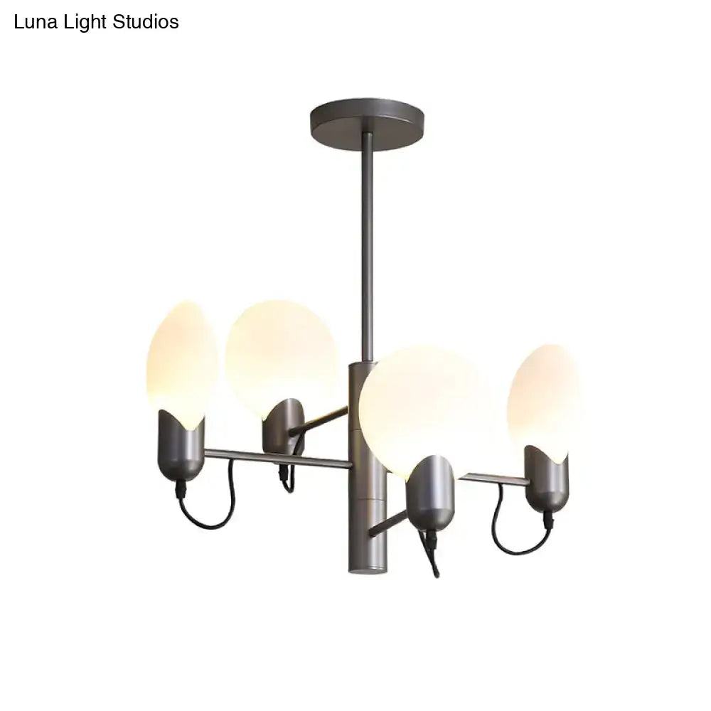 Modern silver gray oval ceiling light with opal glass for bedroom