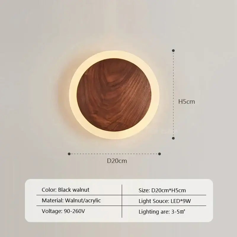 Modern walnut led wall light walnut & beige bedroom sconce